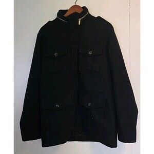 Perry Ellis Coat Mens L Zip Black Wool Blend Bomber Old Money Dress Quiet Luxury